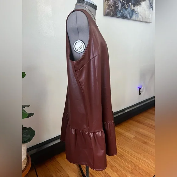 Express Chocolate Faux Leather Brown Mini Dress - Picture 3 of 8